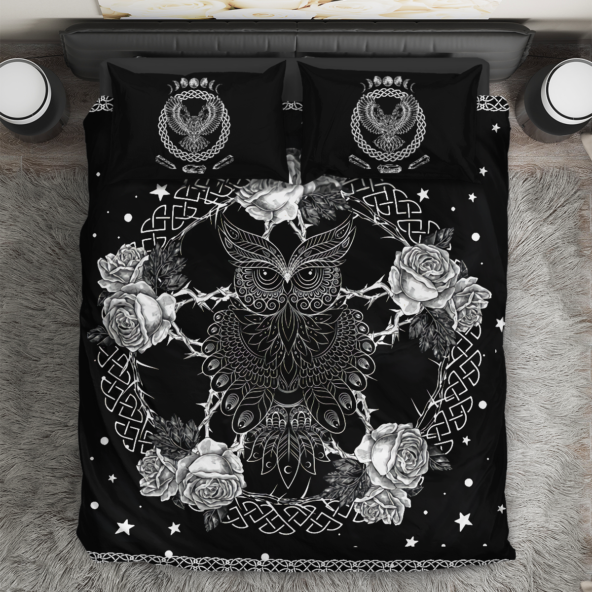 Wicca Owl Magical Rose Pentagram Celtic Pagan NM20061004-Bedding Set-NM-Twin-Vibe Cosy™