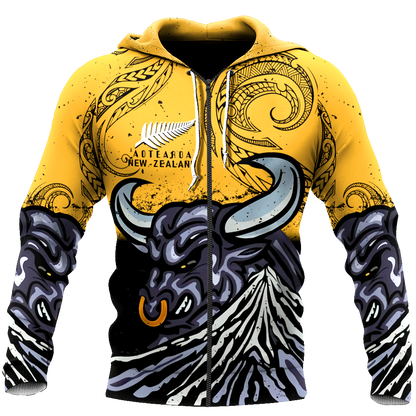 New zealand taranaki maori bull 3d all over printed shirt and short for man and women-Apparel-PL8386-Zipped Hoodie-S-Vibe Cosy™