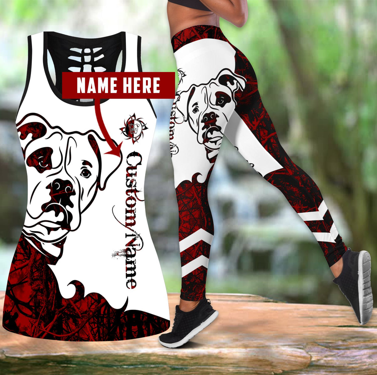 American bulldog customize red tattoos legging + hollow tank combo DD08172002