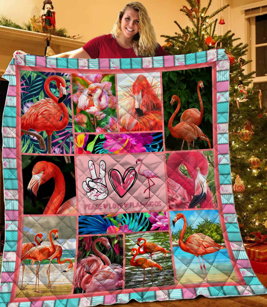 Beautiful Peace Love Flamingos Quilt DD09042005-MEI