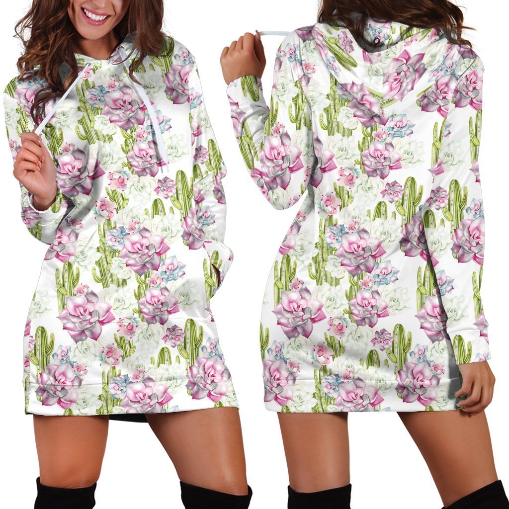 All Over Printing Cactus Have violet Flower Hoodie Dress-Apparel-Phaethon-Hoodie Dress-S-Vibe Cosy™