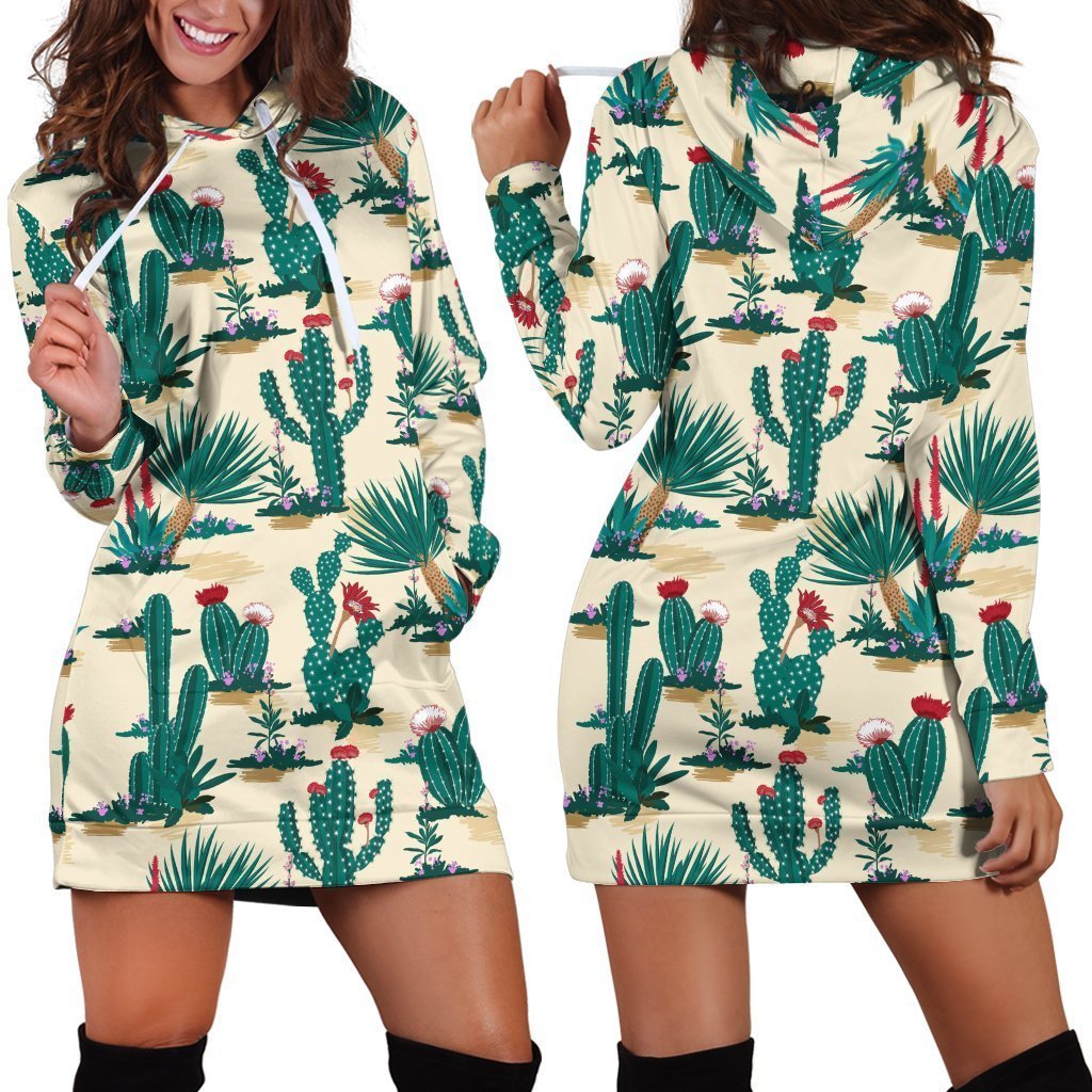 All Over Printing dark blue Cactus Hoodie Dress-Apparel-HbArts-Hoodie Dress-S-Vibe Cosy™