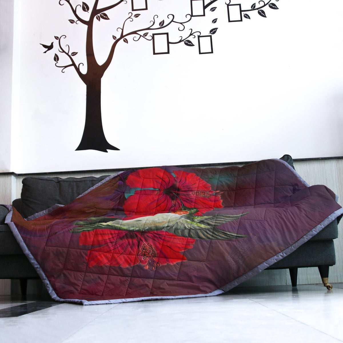 Hawaii Hibiscus And Bird Quilt Blanket J9-QUILT BLANKETS-PodEz-Twin-100% Cotton-White-Vibe Cosy™