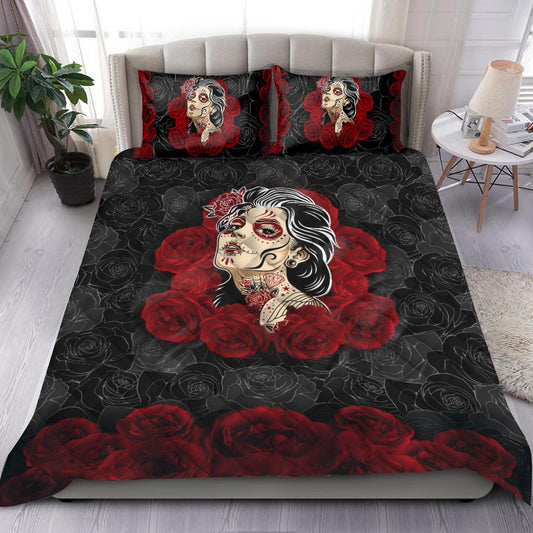 Quilt bedding set love rose and skull PL-Bedding Set-PL8386-Twin-Vibe Cosy™