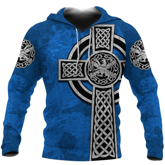 Scottish Lion Celtic Cross Hoodie-Apparel-PL8386-Hoodie-S-Vibe Cosy™