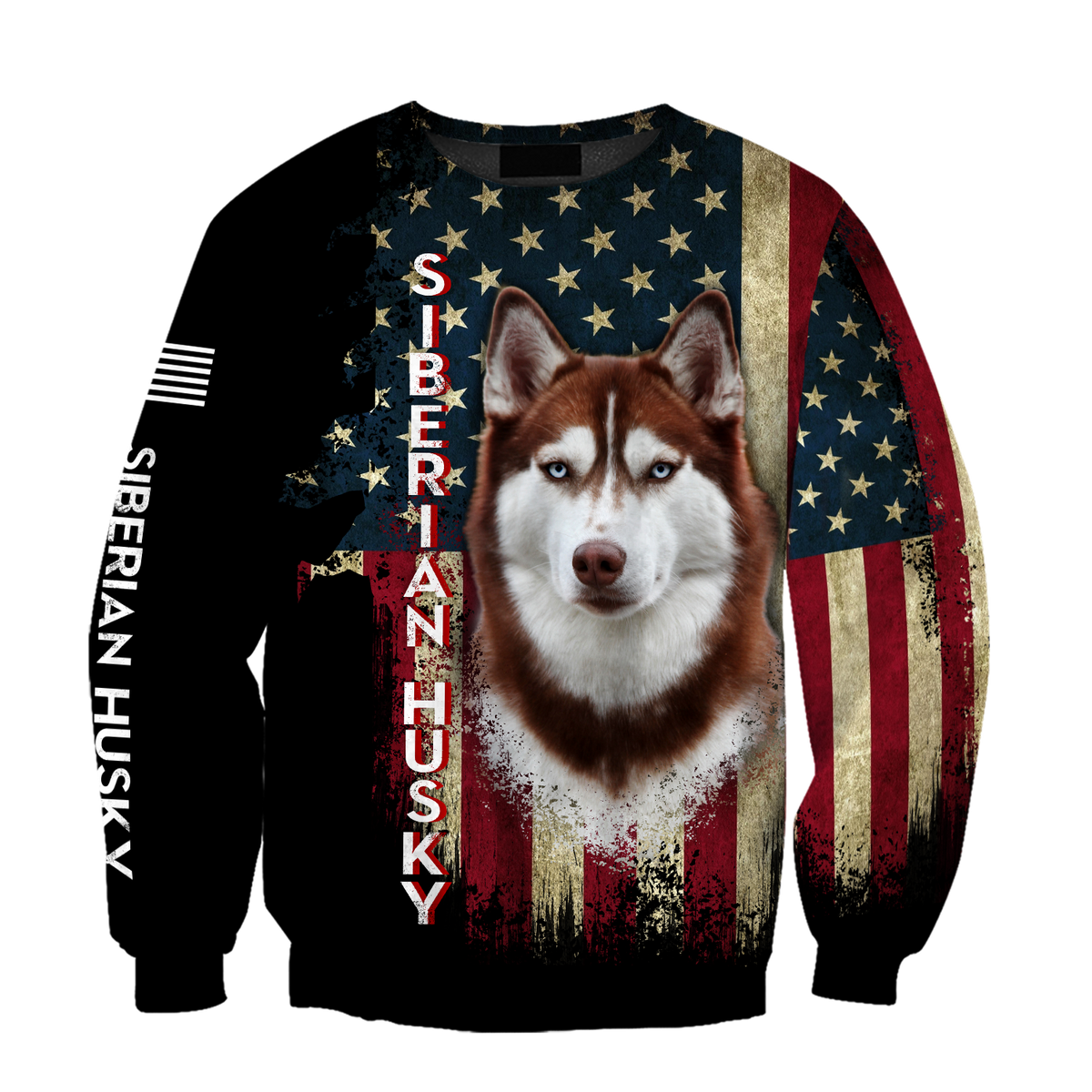 Husky Siberian American Flag 3D All Over Print Hoodie