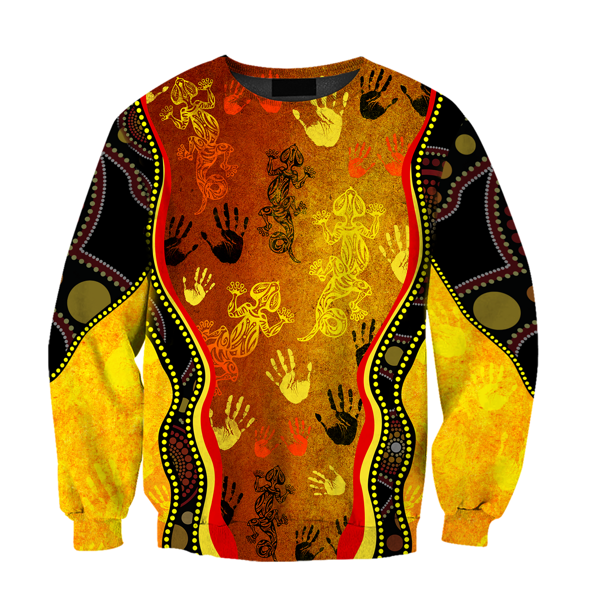 Aboriginal Australia Rock Painting Hand Lizard Art Golden Style shirts for men and women TR2606204S-Apparel-Huyencass-Sweat Shirt-S-Vibe Cosy™