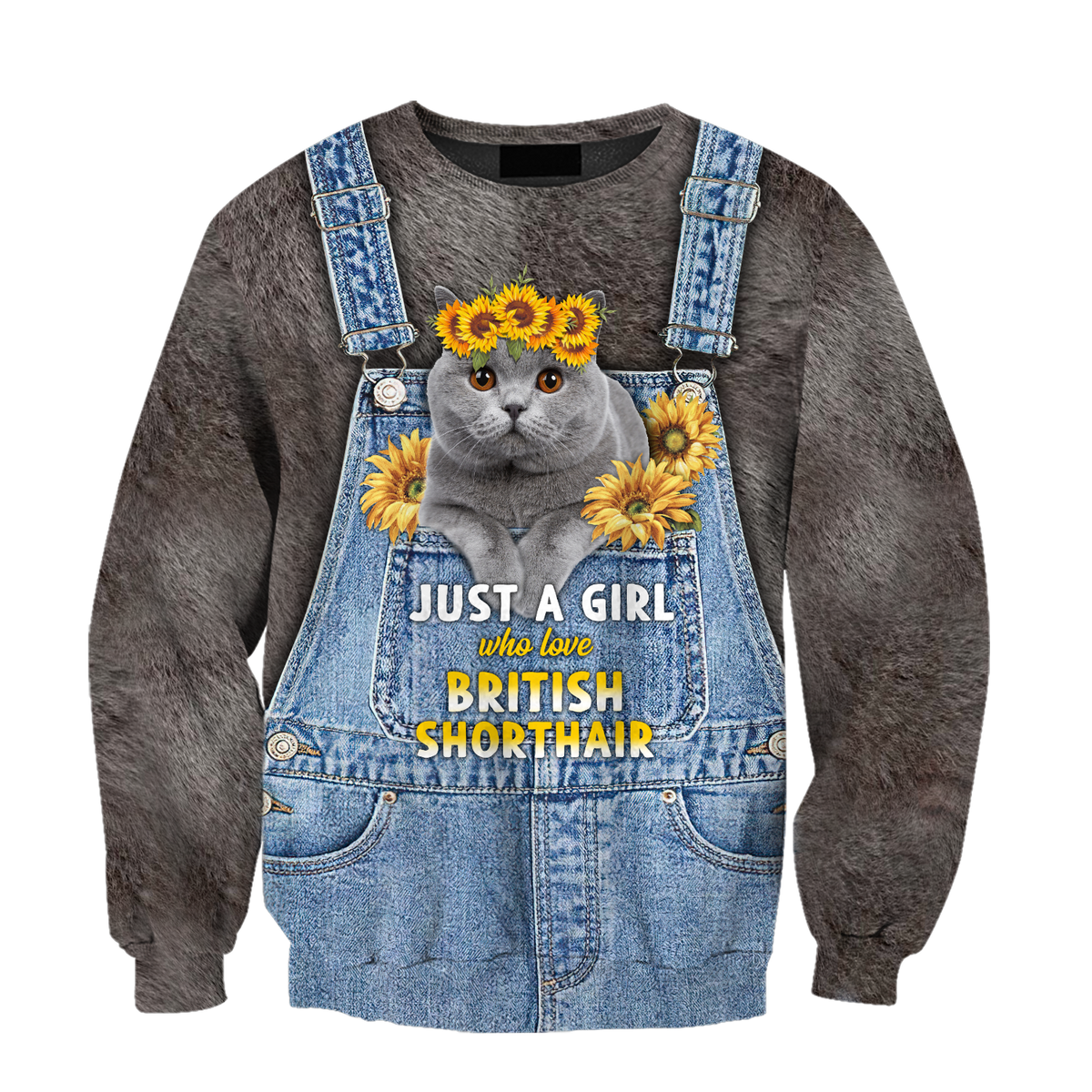 Love Cat Just a girl British Shorthair face hair 3D all over shirts for women