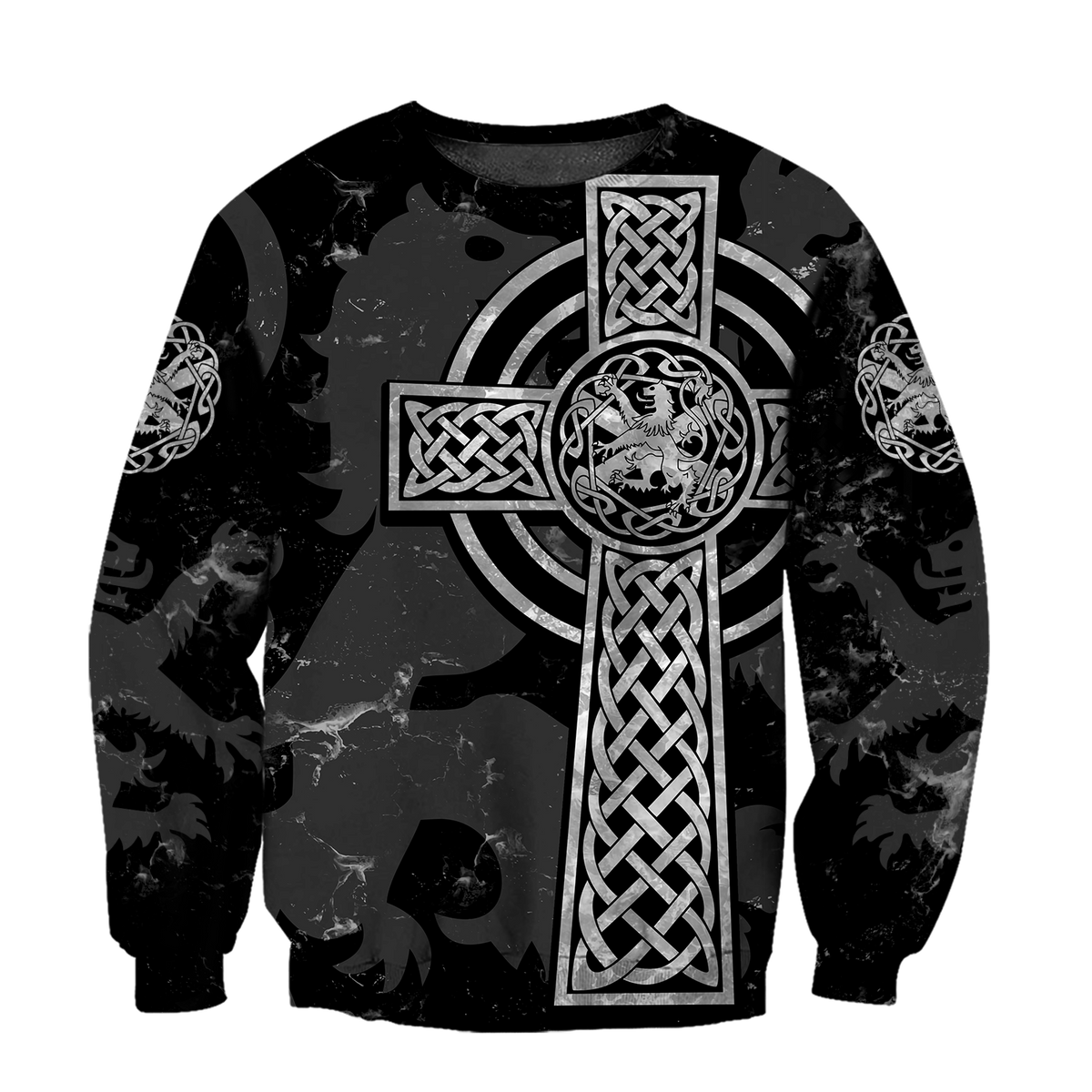 Scottish Lion Celtic Cross grey version Hoodie AZ210201-Apparel-PL8386-Sweat Shirt-S-Vibe Cosy™