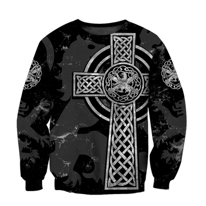 Scottish Lion Celtic Cross grey version Hoodie AZ210201-Apparel-PL8386-Sweat Shirt-S-Vibe Cosy™