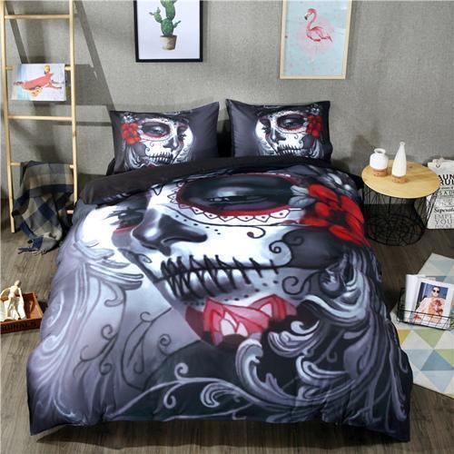 3D Skull Makeup Bedding Set-Bedding Sets-6teenth Outlet-Twin size 3pcs-Vibe Cosy™