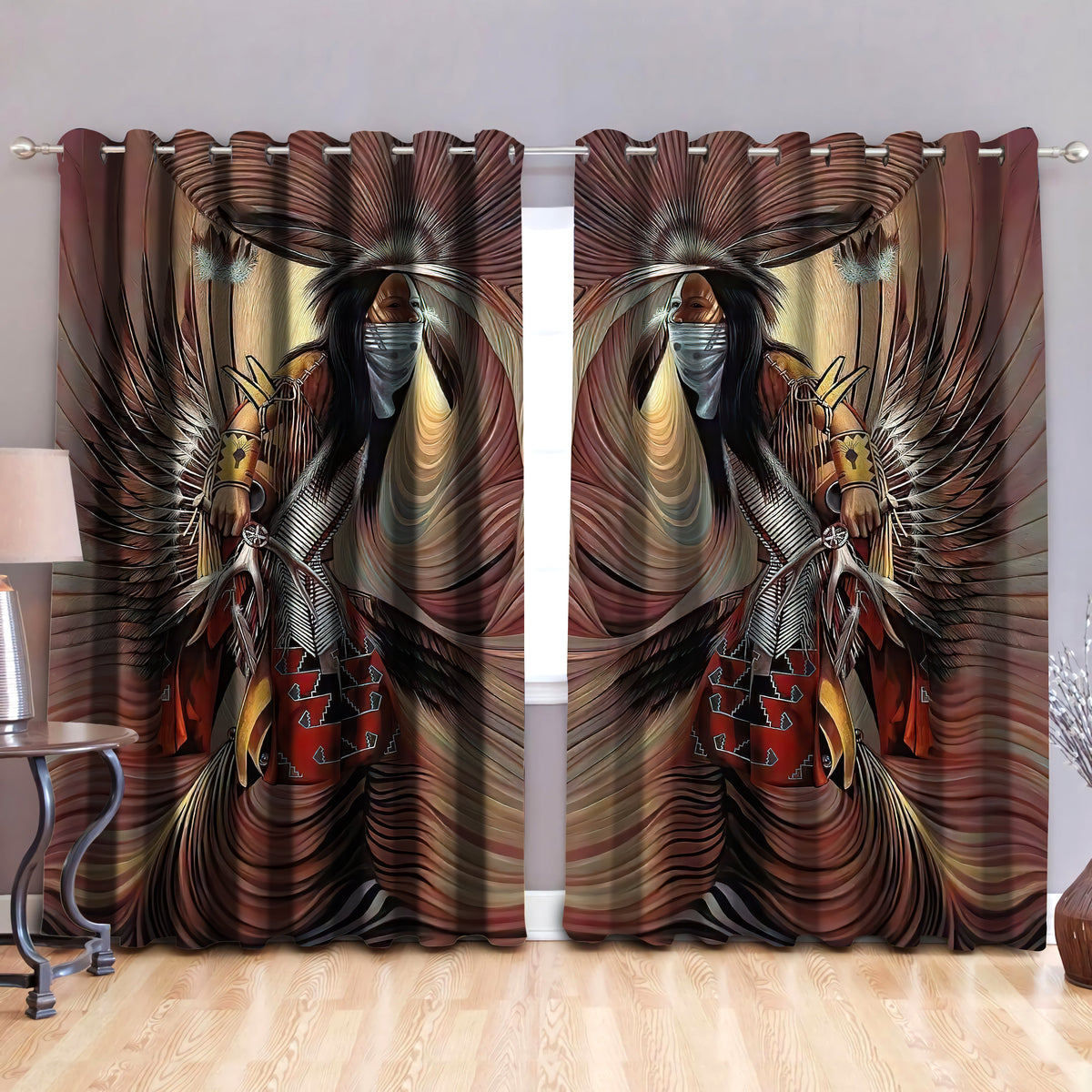 Native American Man Window Curtains MEI20081201-MEI