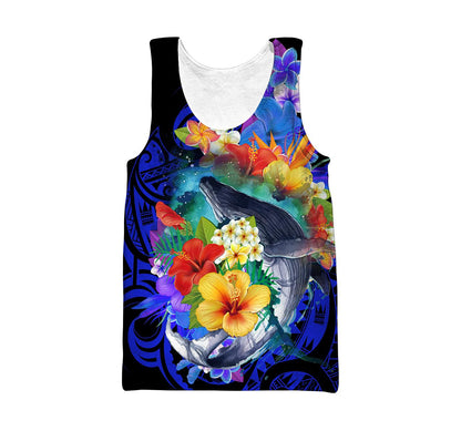 Amazing Kanaka Maoli Humpback Whale with Tropical Flowers Hoodie Tshirt for Men and Women-ML
