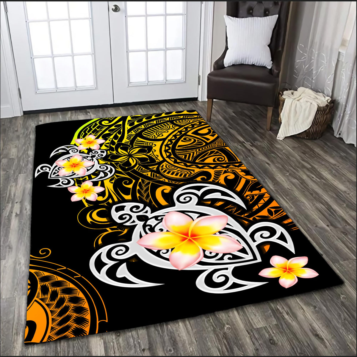 Amazing Polynesian Tattoo Turtle Rug-ML