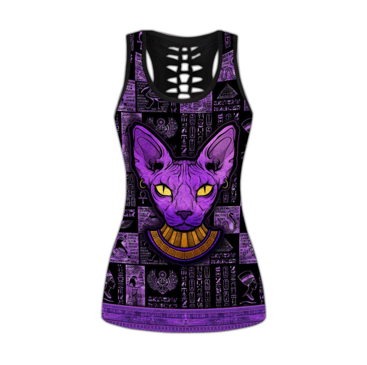 Cat tattoos combo outfit legging + hollow tank for women PL