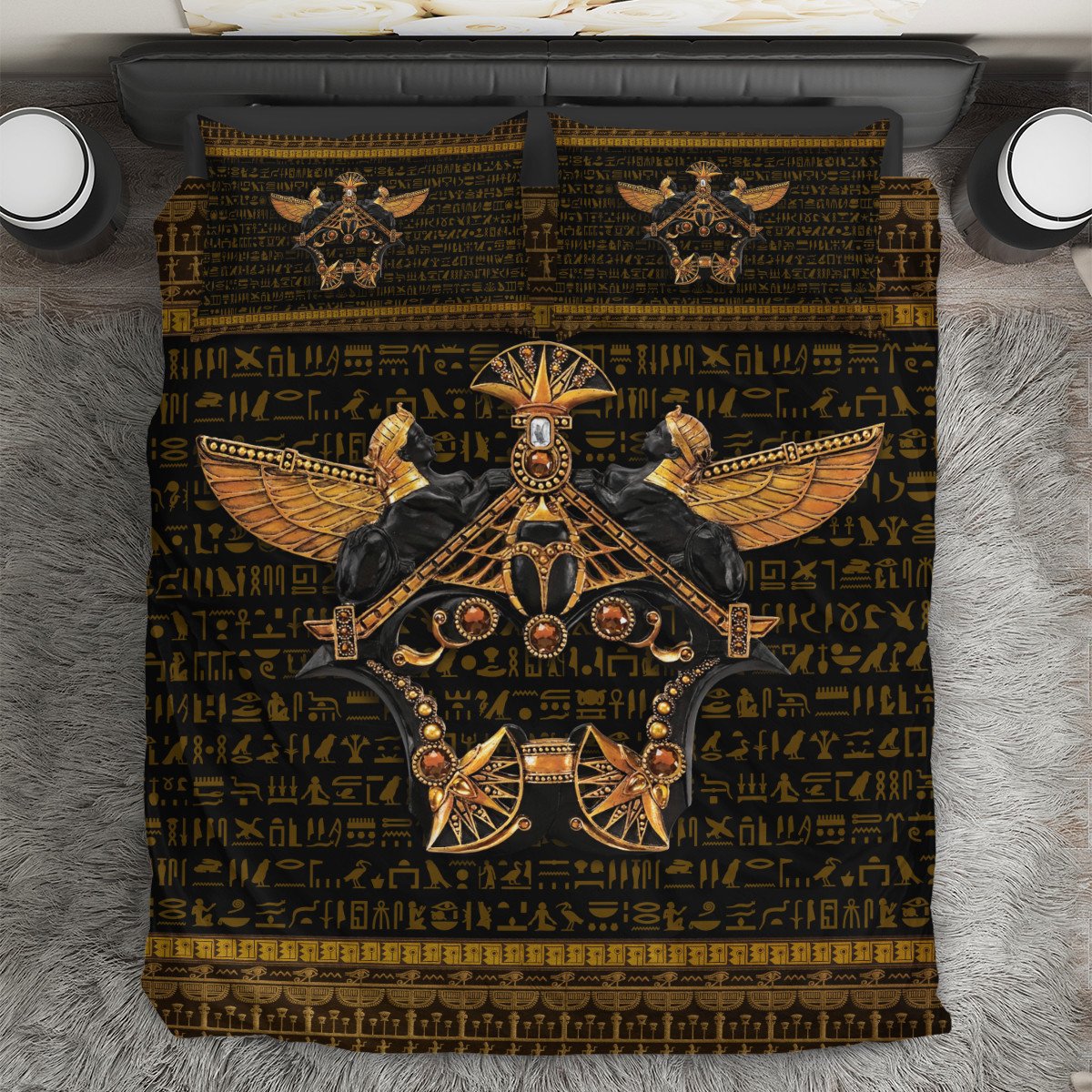 Ancient Egypt Scarab Beetle Golden Bedding Set-ML