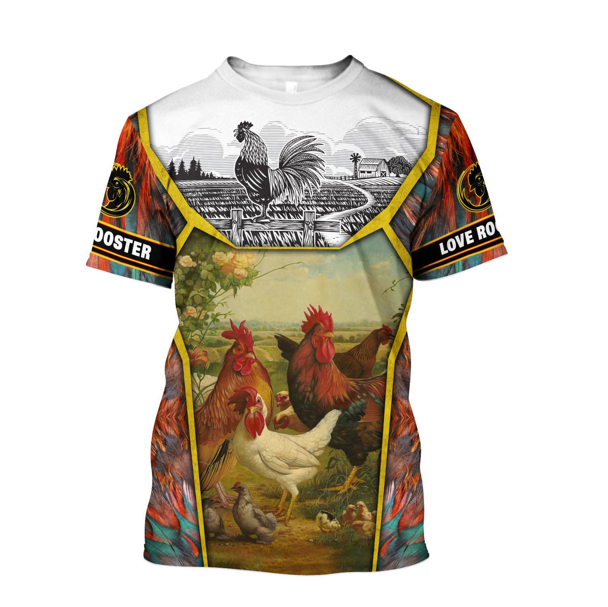 Rooster Floral All Over Printed Unisex Deluxe Hoodie ML