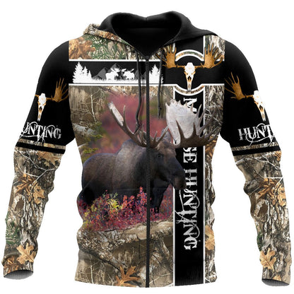 Moose Hunting VI Camo Over Printed Unisex Deluxe Hoodie ML