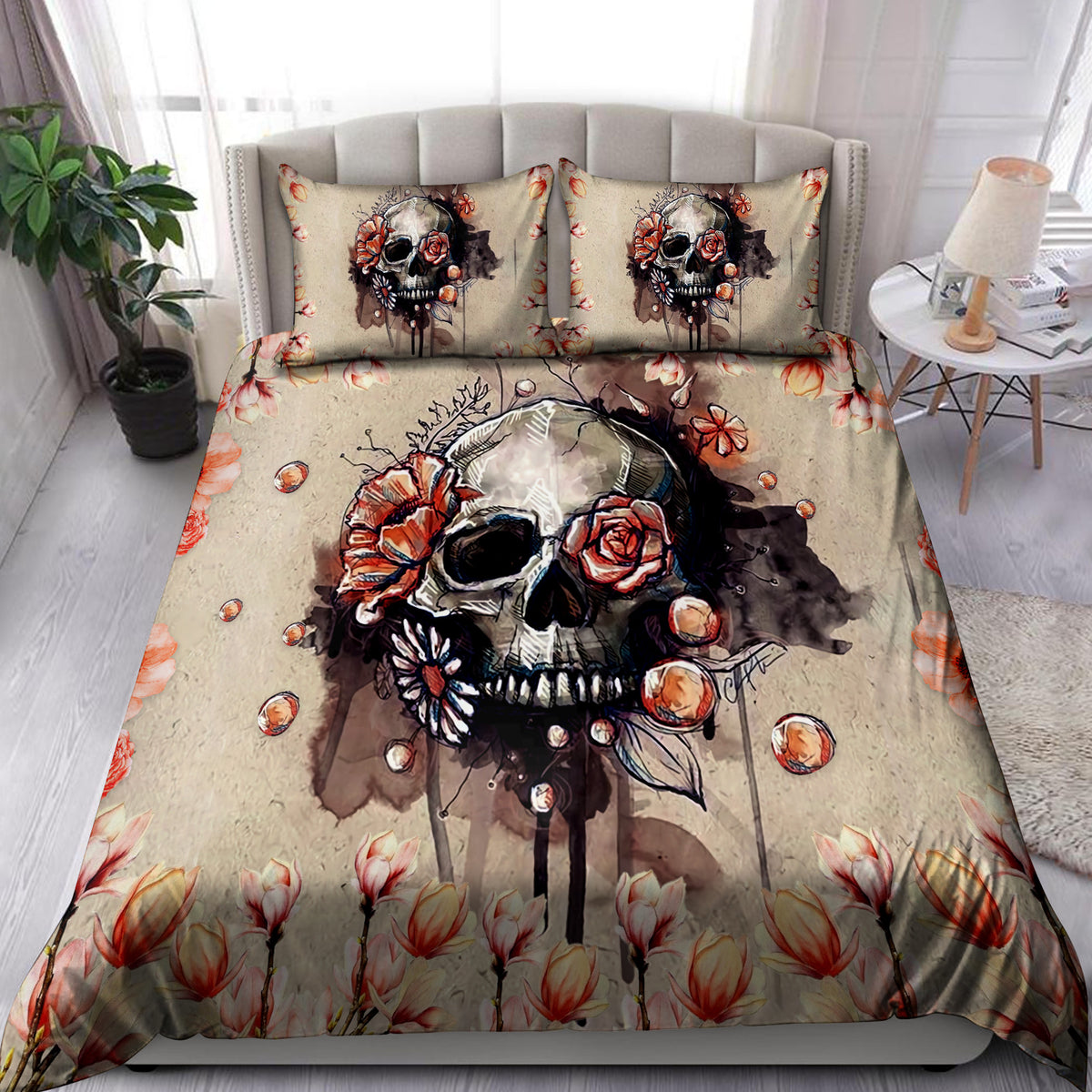 Skull And Flowers Art Bedding Set TNA11062003