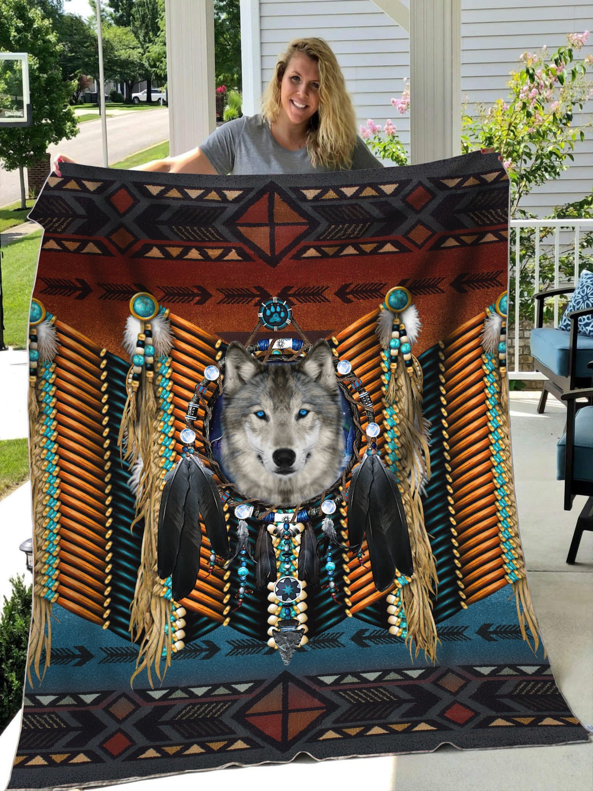 Native Wolf 3D All Over Printed Blanket