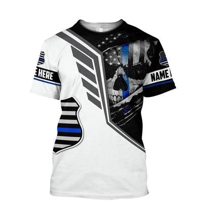 Customize Name Police 3D All Over Printed Unisex Shirts Skull