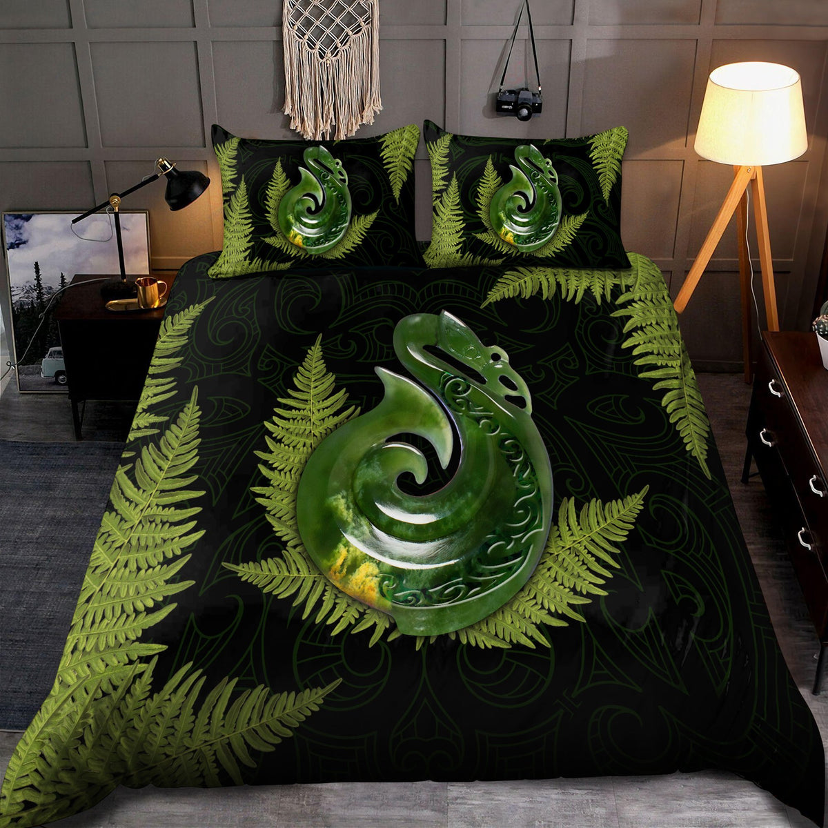 Aotearoa Bedding Set Manaia Silver Fern Paua Shell Bedding Set ML