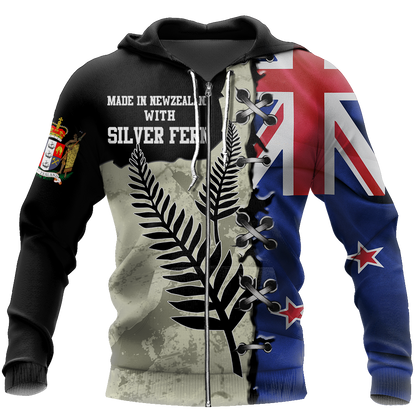 New Zealand Kiwi Bird Silver Fern T-Shirt Hoodie Zip all over shirts For Men and Women TR281202-Apparel-Huyencass-Zipped Hoodie-S-Vibe Cosy™