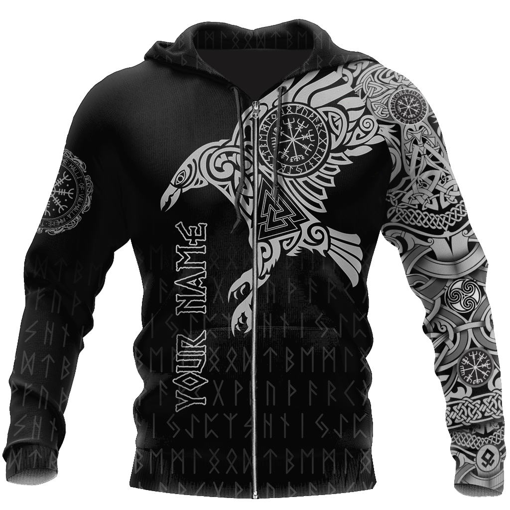 Vikings - The Raven of Odin Tattoo Custom Name-Apparel-HP Arts-Zipped Hoodie-S-Vibe Cosy™