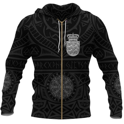 Denmark Vikings Tattoo Hoodie-ALL OVER PRINT HOODIES-HP Arts-Zipped Hoodie-S-Vibe Cosy™
