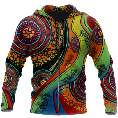Aboriginal Australia Indigenous Lizard Painting Art shirts for men and women TR2606203S-Apparel-Huyencass-Zipped Hoodie-S-Vibe Cosy™